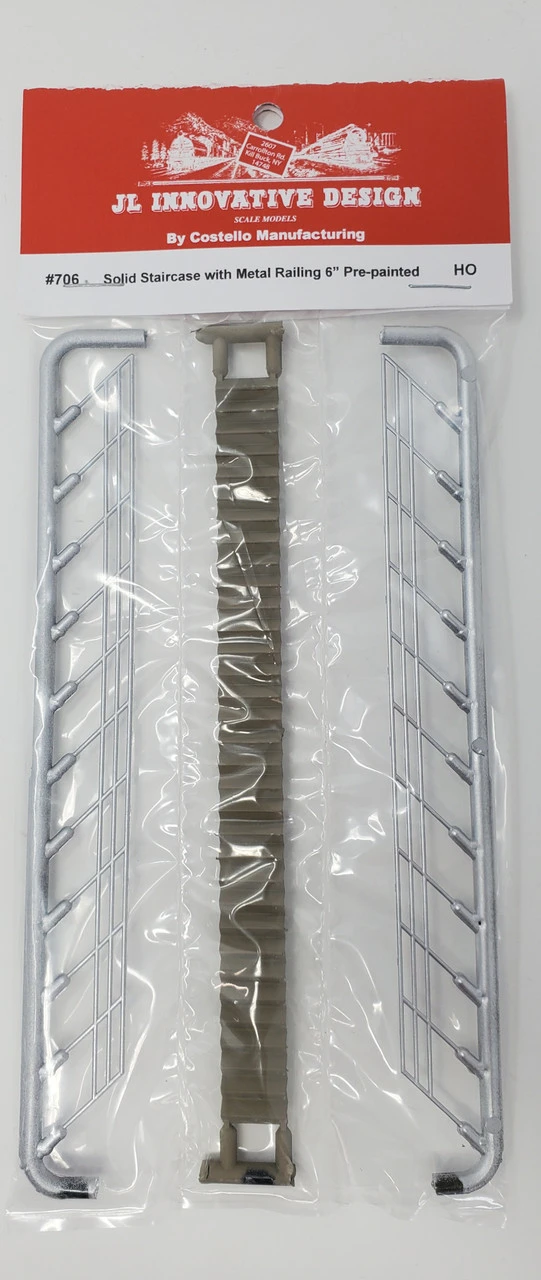 JL Innovative 706 - Solid Staircase With Metal Railing 6" Pre Painted - HO Scale 3 JL Innovative 706 - Solid Staircase With Metal Railing 6" Pre Painted - HO Scale
