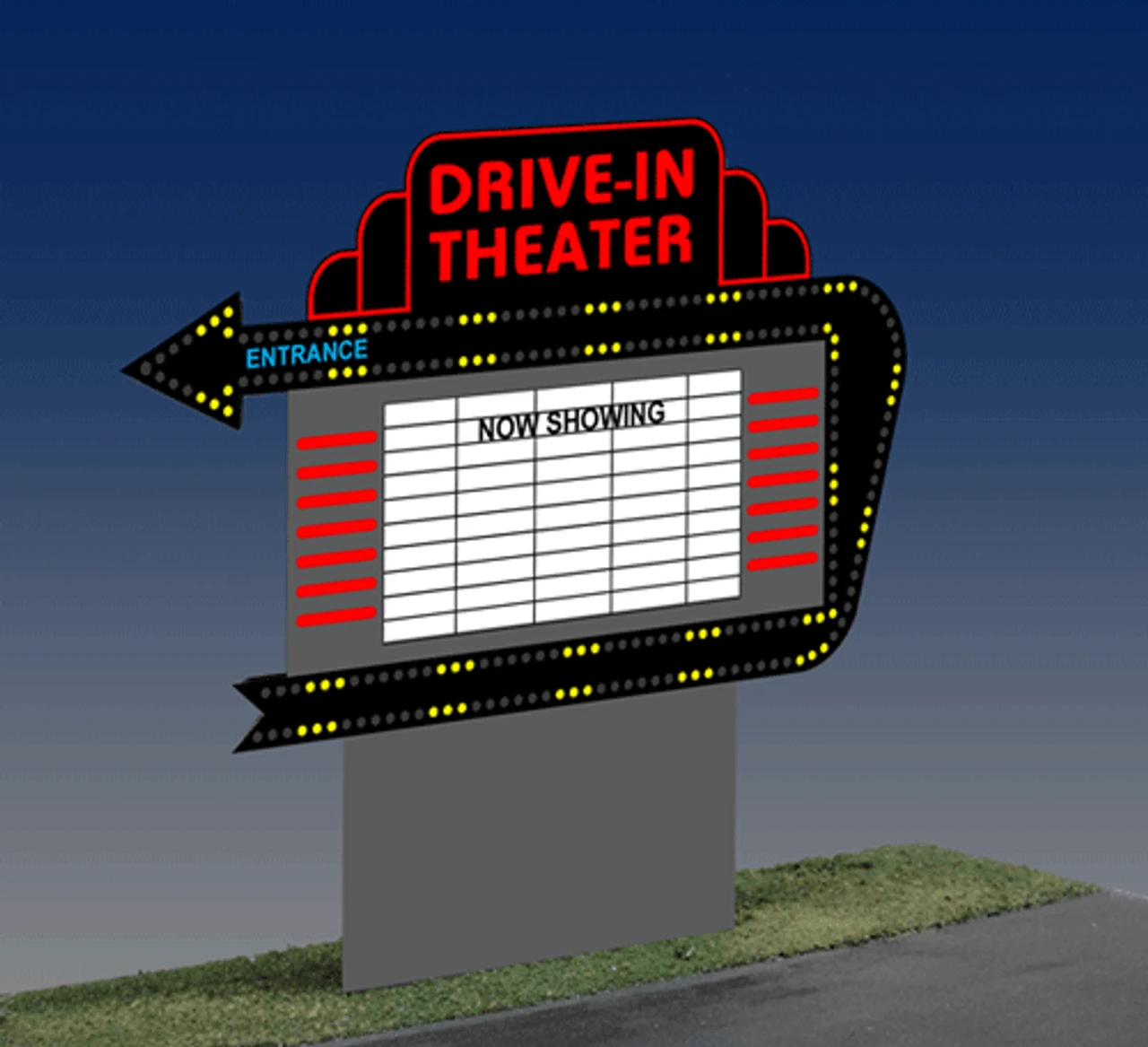 Miller Engineering 1381 - Animated Neon Sign - Drive-In Theater - HO Or O Scale 3 Miller Engineering 1381 - Animated Neon Sign - Drive-In Theater - HO Or O Scale