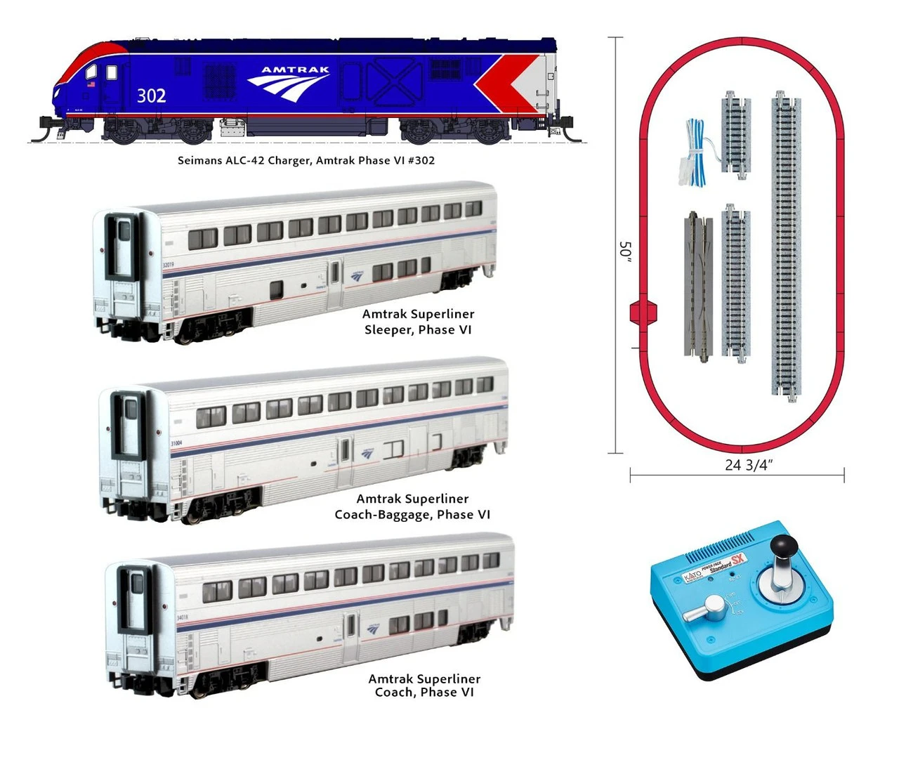 Kato 106-0019 - ALC-42 Charger & Superliner Starter Set Amtrak (AMTK) - N Scale 3 Kato 106-0019 - ALC-42 Charger & Superliner Starter Set Amtrak (AMTK) - N Scale