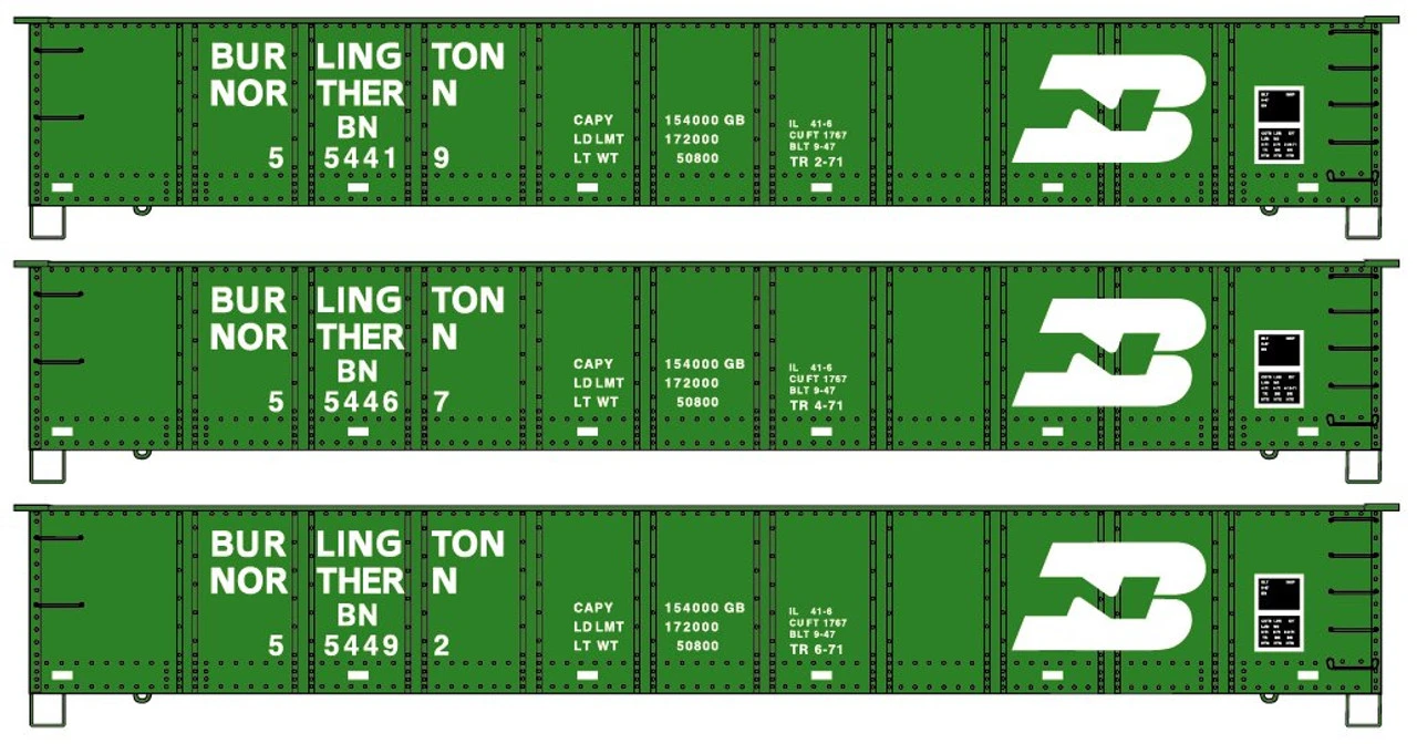 Accurail 37764 - 41' Steel Gondola - 3 Pack Burlington Northern (BN) 554419, 554467, 554492 - HO Scale Kit 3 Accurail 37764 - 41' Steel Gondola - 3 Pack Burlington Northern (BN) 554419, 554467, 554492 - HO Scale Kit