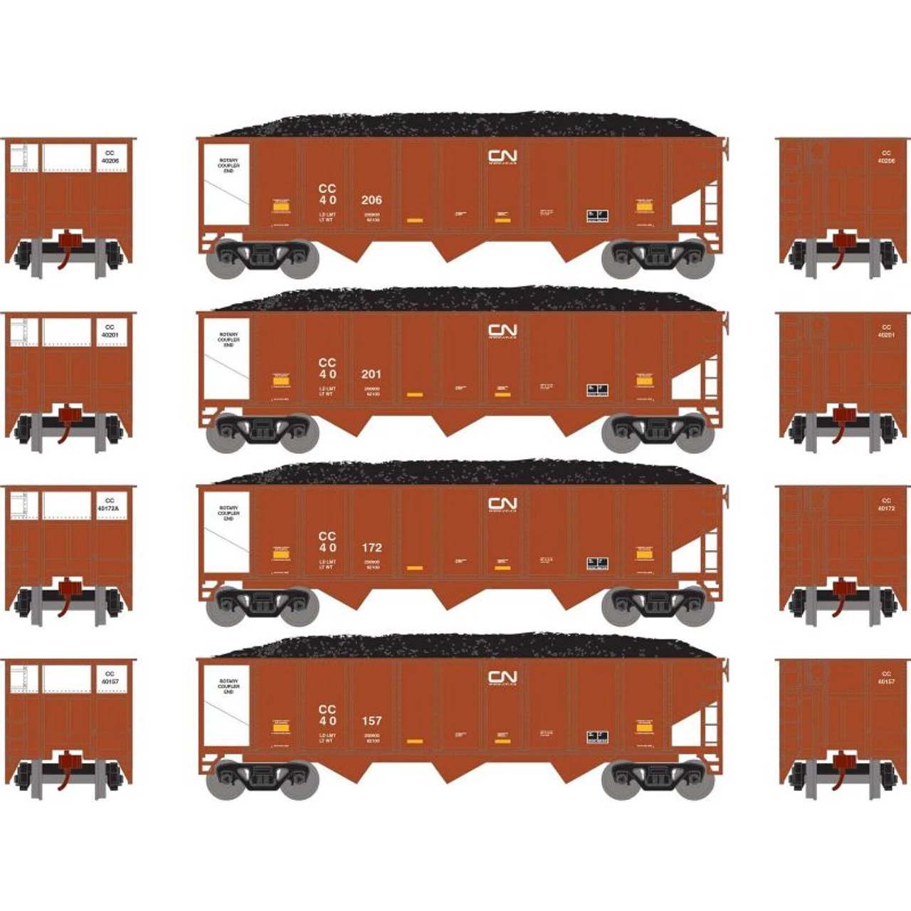 Athearn 25578 - 40' 3-Bay Ribbed Hopper W/ Load Canadian National (CC) 40206, 40201, 40172, 40157 - N Scale 3 Athearn 25578 - 40' 3-Bay Ribbed Hopper W/ Load Canadian National (CC) 40206, 40201, 40172, 40157 - N Scale