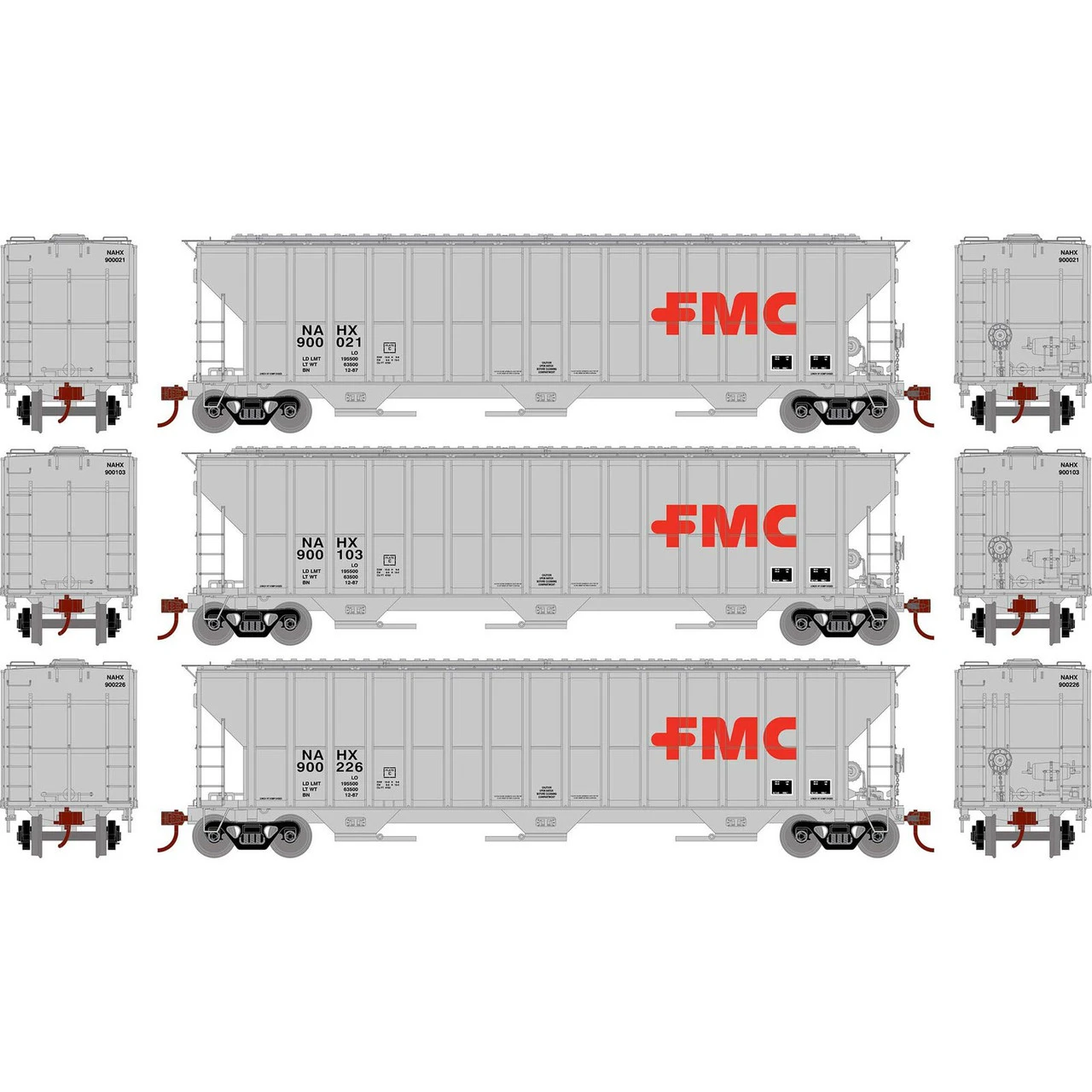 Athearn RTR 81582 - FMC 4700 Covered Hopper NAHX 900021, 900103, 900226 - HO Scale 3 Athearn RTR 81582 - FMC 4700 Covered Hopper NAHX 900021, 900103, 900226 - HO Scale