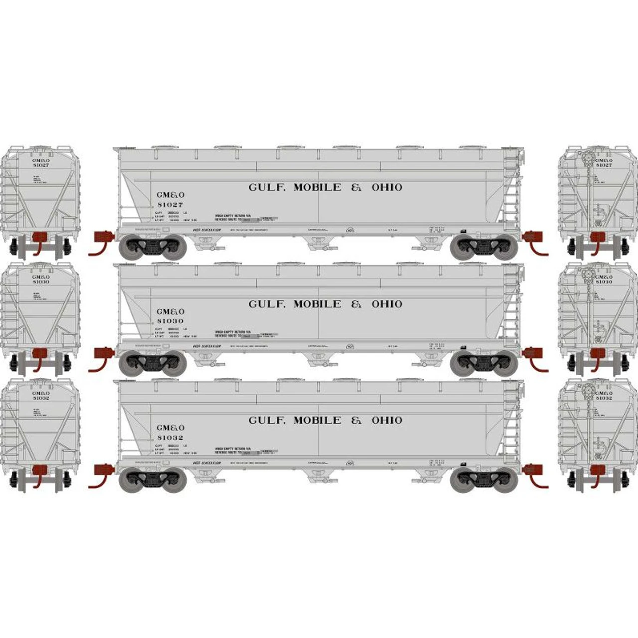 Athearn Genesis 15859 - ACF 4600 3-Bay Hopper Gulf Mobile And Ohio (GM&O) 81027, 81030, 81032 - HO Scale 3 Athearn Genesis 15859 - ACF 4600 3-Bay Hopper Gulf Mobile And Ohio (GM&O) 81027, 81030, 81032 - HO Scale