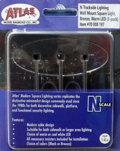 Atlas 70000197 - WALL MOUNT SQUARE LIGHT, BRONZE, WARM LED [3-PACK] - N Scale