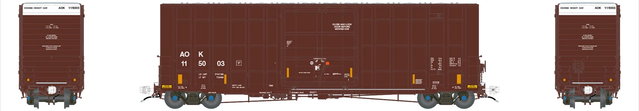 Aurora Miniatures 305022 - Gunderson 6276 50' Plate F Boxcar Arkansas–Oklahoma Railroad (AOK) 115128 - HO Scale 3 Aurora Miniatures 305022 - Gunderson 6276 50' Plate F Boxcar Arkansas–Oklahoma Railroad (AOK) 115128 - HO Scale