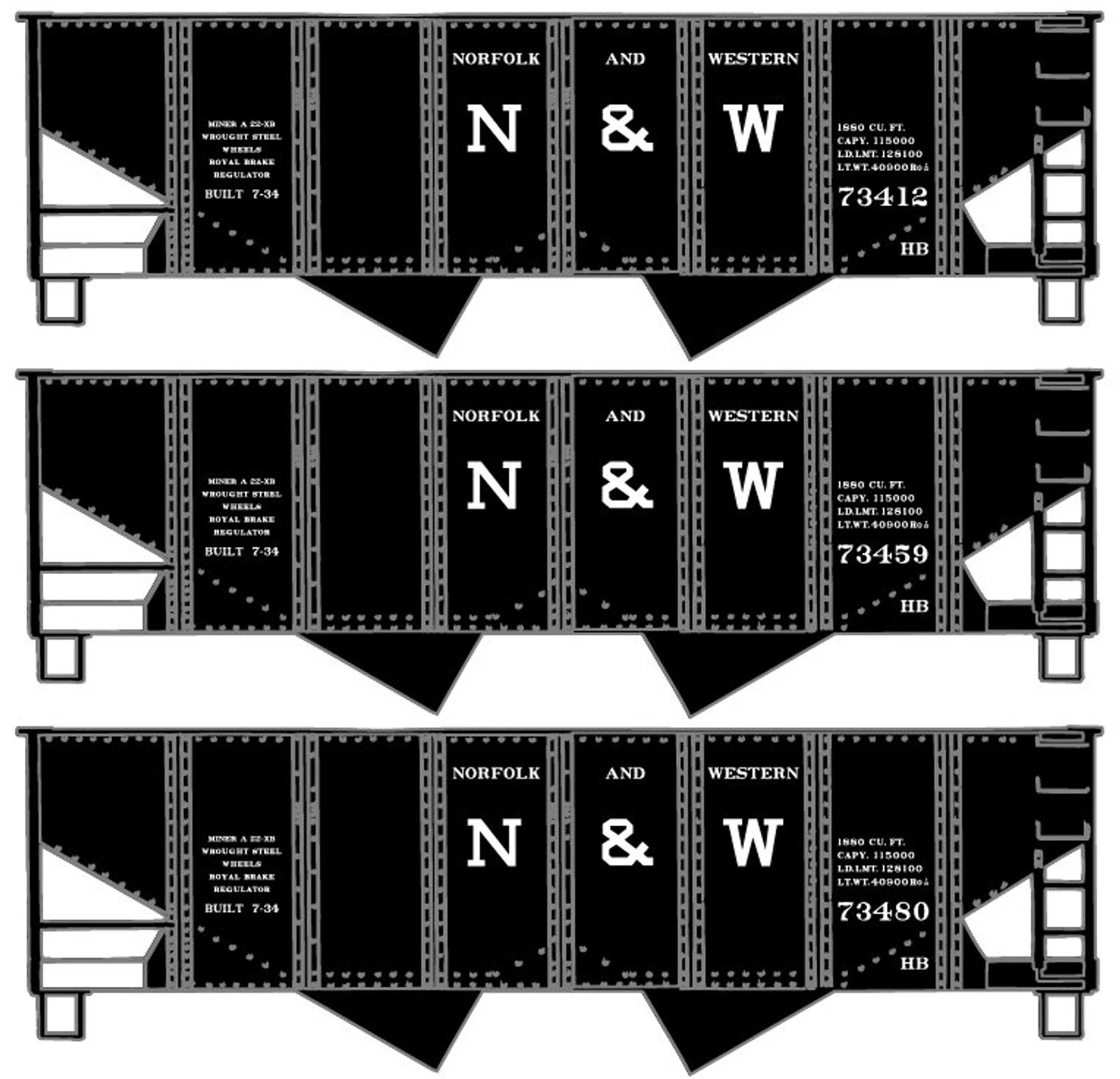 Accurail 8152 - USRA Twin Hopper Norfolk & Western (NW) 73412, 73459, 73480 - HO Scale Kit 3 Accurail 8152 - USRA Twin Hopper Norfolk & Western (NW) 73412, 73459, 73480 - HO Scale Kit