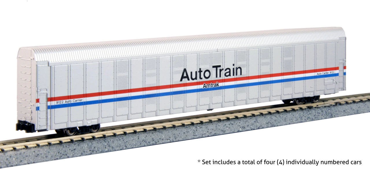 Kato 1065508 - AutoTrain Autorack Phase III Pack Amtrak (AMTK) 9116, 9117, 9119, 9122 - N Scale 3 Kato 1065508 - AutoTrain Autorack Phase III Pack Amtrak (AMTK) 9116, 9117, 9119, 9122 - N Scale