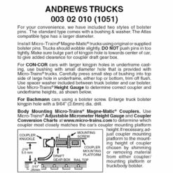 Micro-Trains 00302010 - Andrews Trucks Without Couplers (1051) 1 Pair