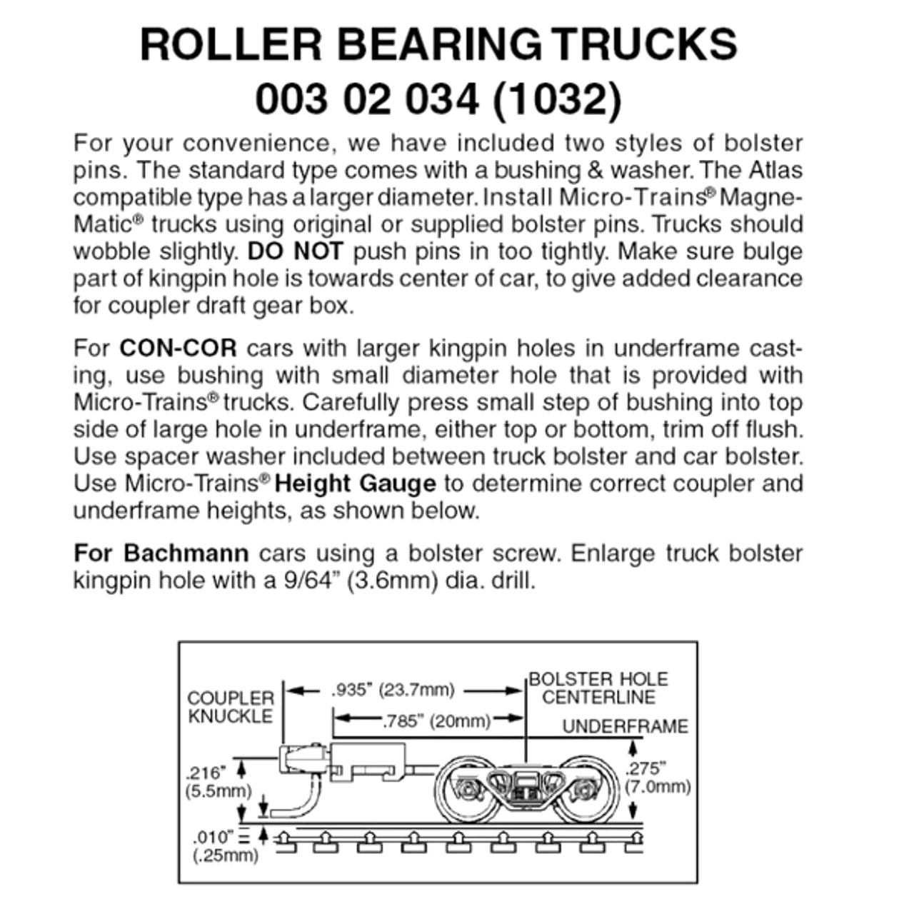 Micro-Trains 00302034 - Roller Bearing Trucks With Long Extension Couplers (1032) 1 Pair 3 Micro-Trains 00302034 - Roller Bearing Trucks With Long Extension Couplers (1032) 1 Pair