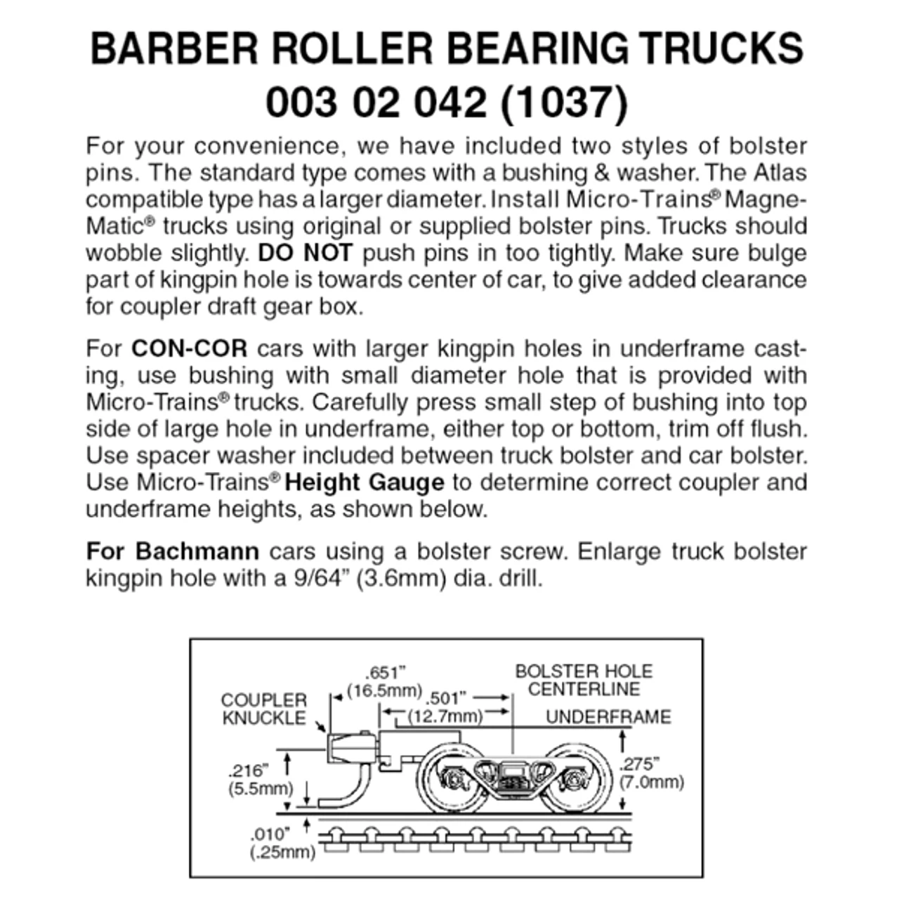 Micro-Trains 00302042 - Barber Roller Bearing Trucks With Medium Extension Couplers (1037) 1 Pair 3 Micro-Trains 00302042 - Barber Roller Bearing Trucks With Medium Extension Couplers (1037) 1 Pair