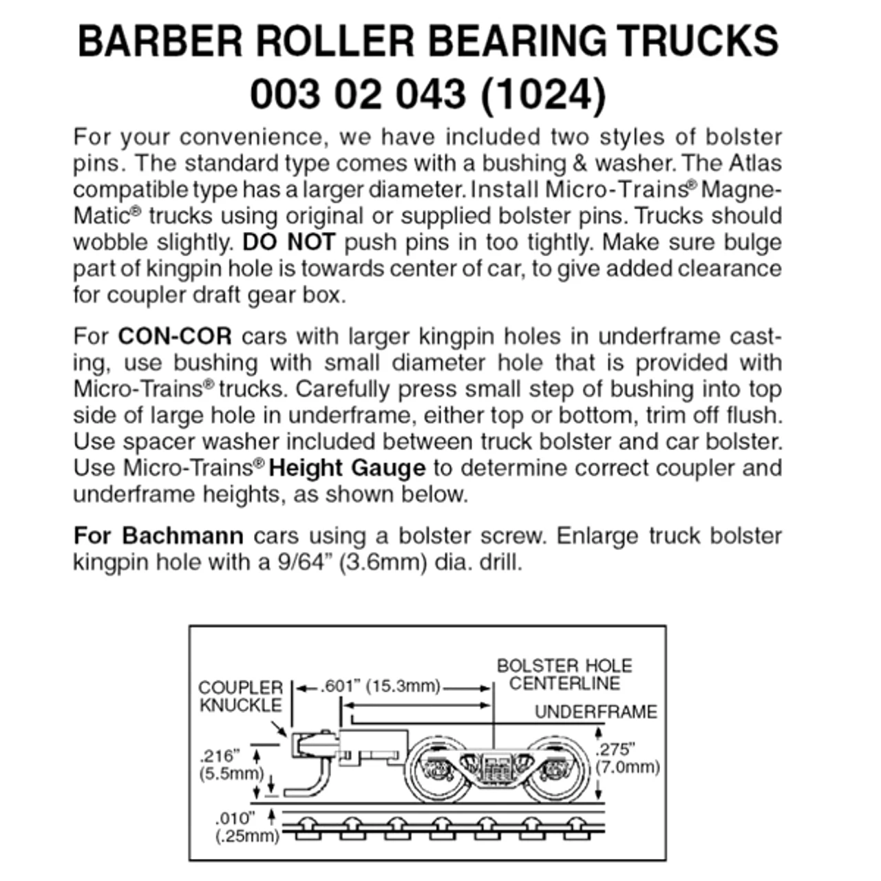 Micro-Trains 00302043 - Barber Roller Bearing Trucks With Medium(+) Extension Couplers (1024) 1 Pair 3 Micro-Trains 00302043 - Barber Roller Bearing Trucks With Medium(+) Extension Couplers (1024) 1 Pair