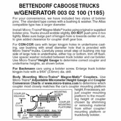 Micro-Trains 00302100 - Swing Motion Caboose Truck W/ Generator, No Couplers (1185) 1 Pair