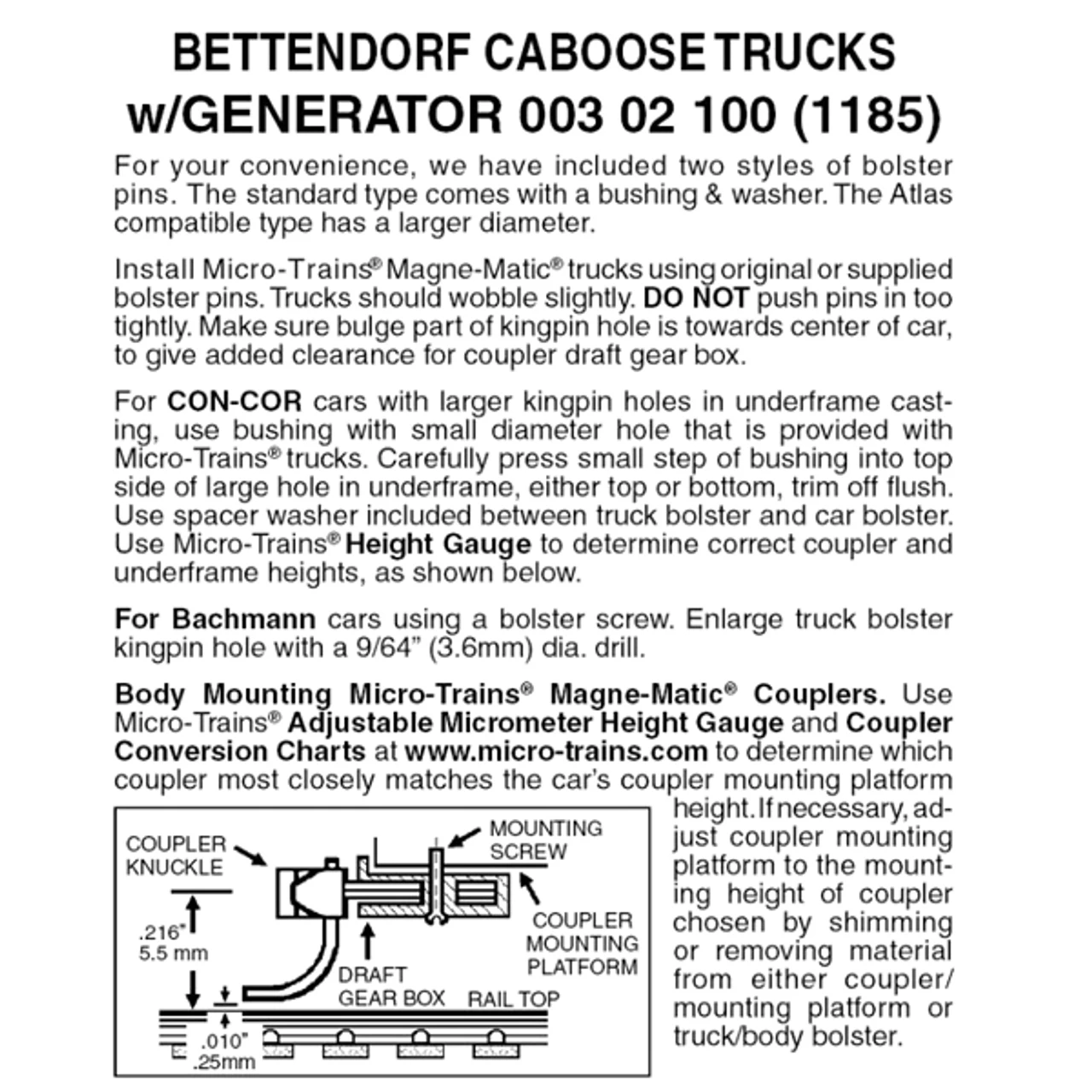 Micro-Trains 00302100 - Swing Motion Caboose Truck W/ Generator, No Couplers (1185) 1 Pair 3 Micro-Trains 00302100 - Swing Motion Caboose Truck W/ Generator, No Couplers (1185) 1 Pair