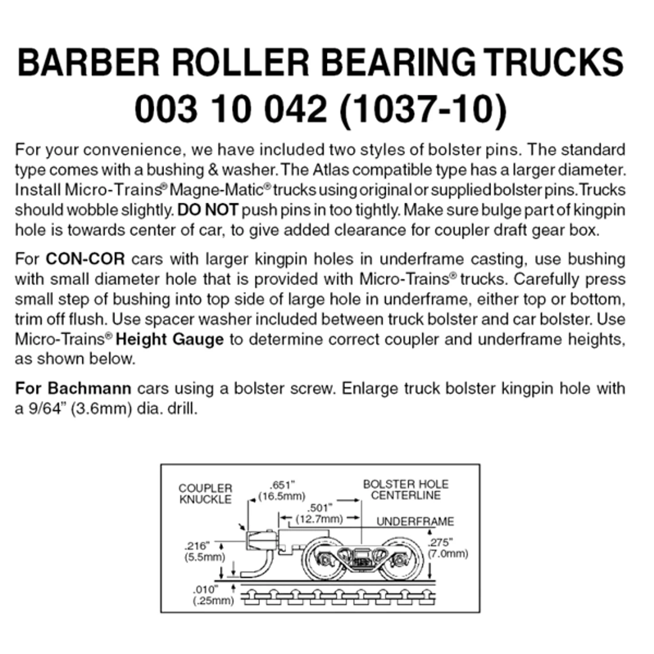 Micro-Trains 00310042 - Barber Roller Bearing Trucks With Medium Extension Couplers (1037-10) 10 Pair 3 Micro-Trains 00310042 - Barber Roller Bearing Trucks With Medium Extension Couplers (1037-10) 10 Pair