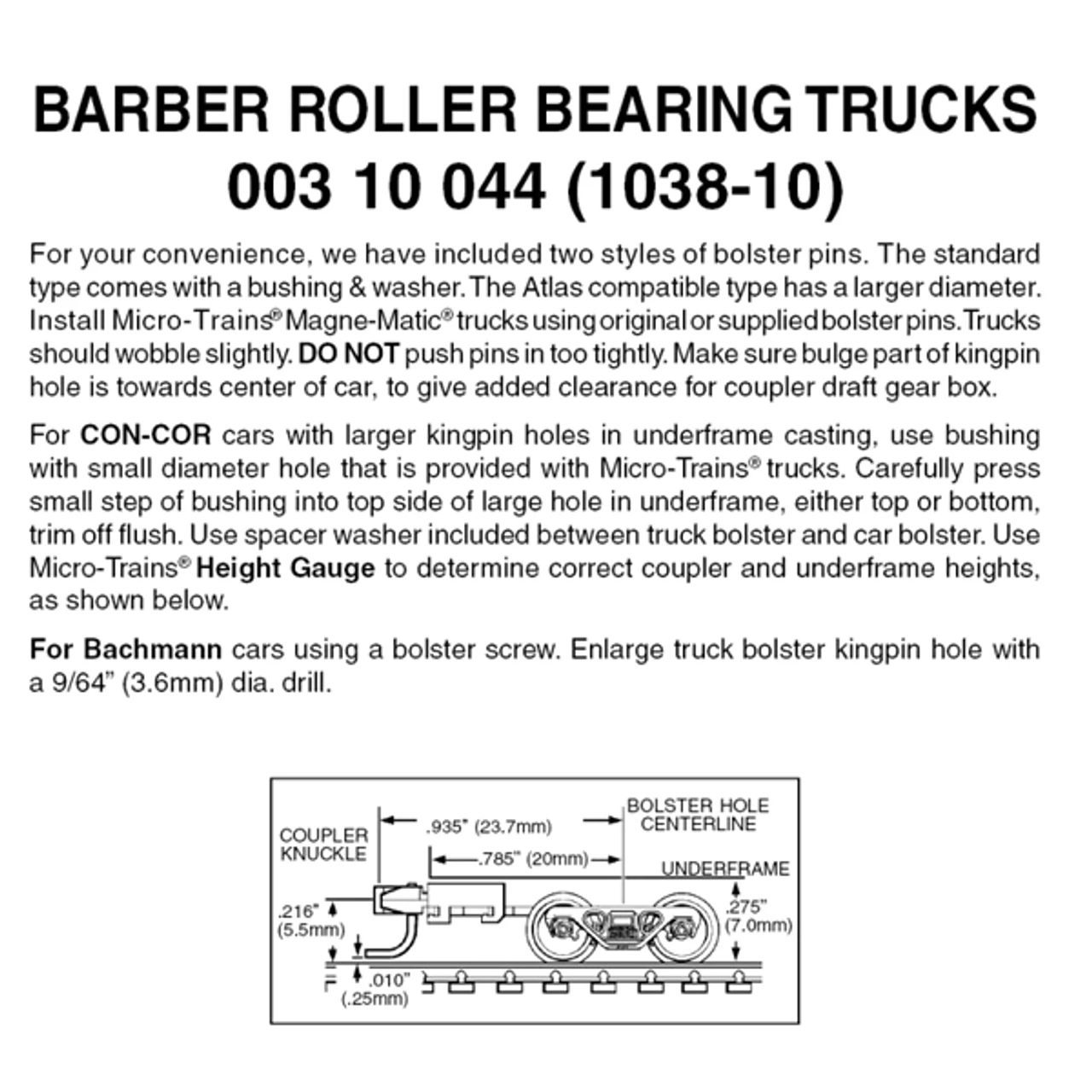 Micro-Trains 00310044 - Barber Roller Bearing Trucks With Long Extension Couplers (1038-10) 10 Pair 3 Micro-Trains 00310044 - Barber Roller Bearing Trucks With Long Extension Couplers (1038-10) 10 Pair