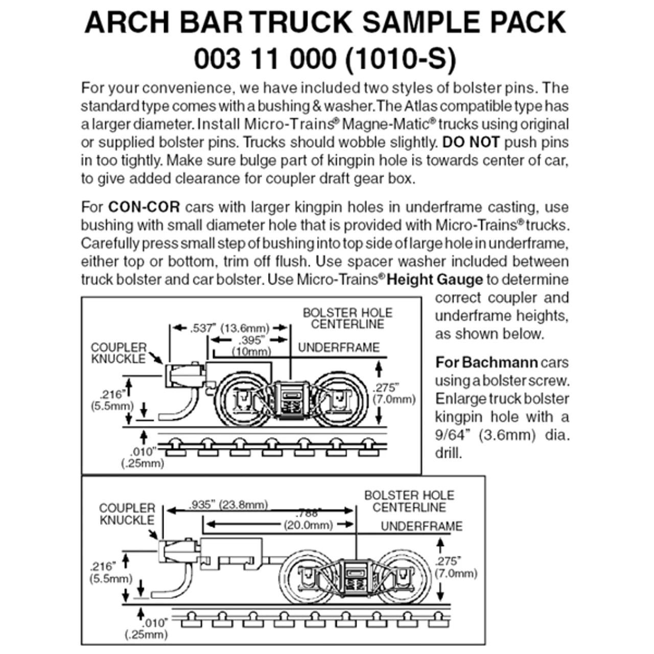 Micro-Trains 00311000 - Arch Bar Trucks Sampler Pack (1010-S) 2 Pair 3 Micro-Trains 00311000 - Arch Bar Trucks Sampler Pack (1010-S) 2 Pair