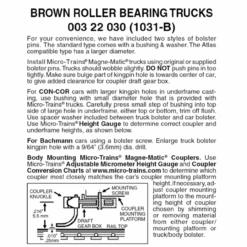 Micro-Trains 00322030 - Roller Bearing Trucks Without Couplers - Brown (1031-B) 1 Pair
