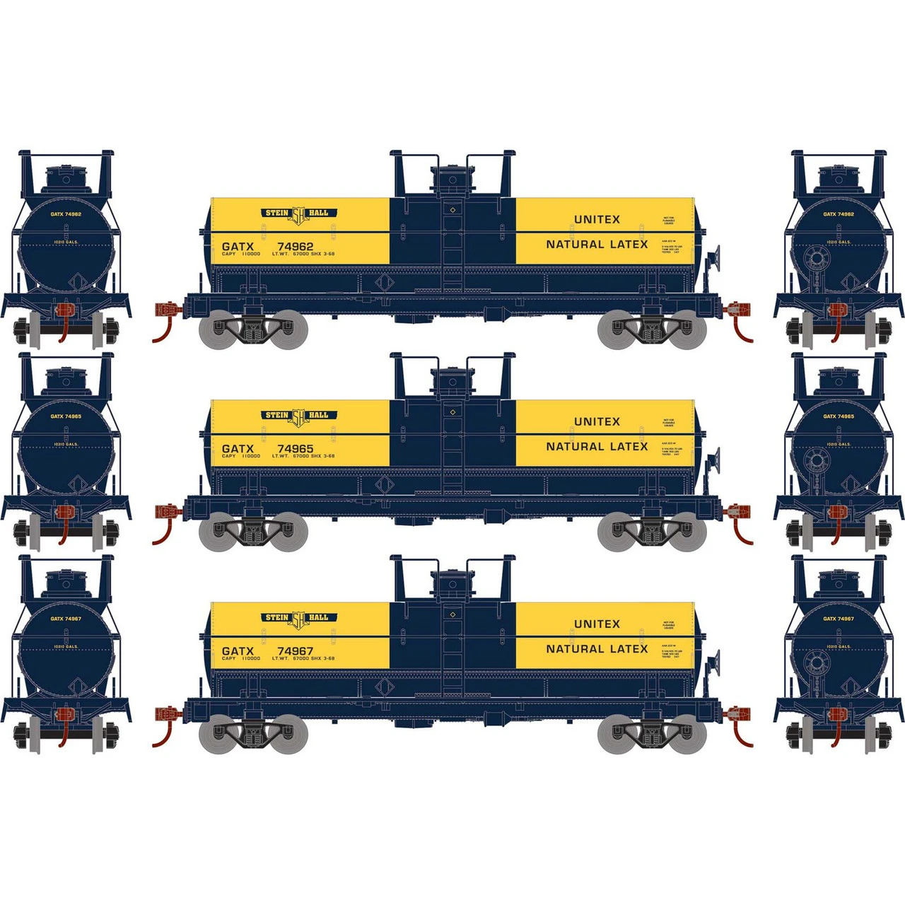 Athearn Roundhouse 73000 - Chemical Tank Car Stein Hall (GATX) 74962, 74965, 74967 - HO Scale 3 Athearn Roundhouse 73000 - Chemical Tank Car Stein Hall (GATX) 74962, 74965, 74967 - HO Scale