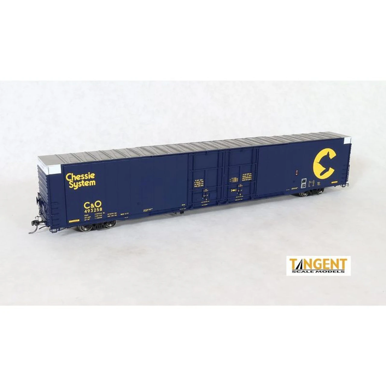 Tangent Scale Models 25040-08 - Greenville 86′ Double Plug Door Box Car Chessie (C&O) 493258 - HO Scale 3 Tangent Scale Models 25040-08 - Greenville 86′ Double Plug Door Box Car Chessie (C&O) 493258 - HO Scale
