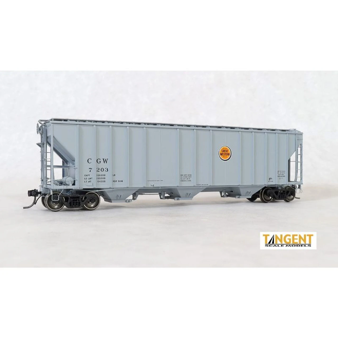 Tangent Scale Models 28012-02 - CGW "Delivery Gray 9-1966" GATC 4500 Covered Hopper Chicago Great Western (CGW) 7203 - HO Scale 3 Tangent Scale Models 28012-02 - CGW "Delivery Gray 9-1966" GATC 4500 Covered Hopper Chicago Great Western (CGW) 7203 - HO Scale