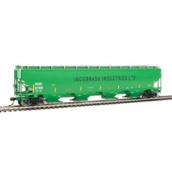 Walthers Proto 920-105857 - 67' Trinity 6351 4-Bay Covered Hopper - Ready To Run -- Incobrasa Industries Limited (green, Yellow Conspicuity Stripes) BRIX 97468 - HO Scale